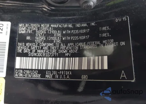 2015 Toyota Sienna Xle 8 Passenger из США, поврежденный, VIN 5TDYK3DC1FS573711